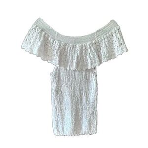 Giocam White Off The Shoulder Summer Vacation Ruffle Top 100% Cotton - Large